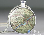 vintage Philadelphia map pendant, map necklace, map jewelry charm, resin pendant, pendant charms, Pennsylvania- M1216CP
