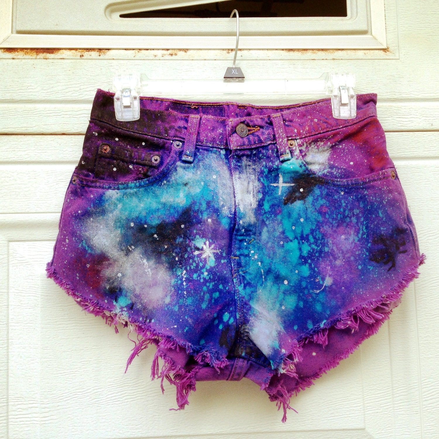 Galaxy Painted High Waisted Denim Shorts
