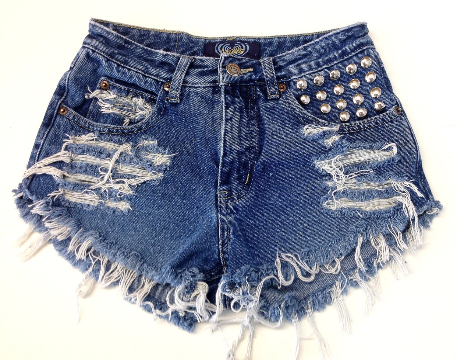 Vintage High Waisted Jean Shorts and Circle-Studded Pocket