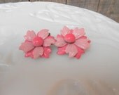 50s 60s Vintage Clip On Earrings Pink Enamel Flowers Mid Century Jewelry