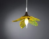 Yellow hanging lamp, vintage flower lamp