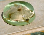 Vintage Floral Lucite Paperweight, 1944