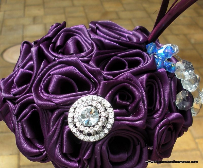 Chelle's Plum Bridesmaid Crystal Feather Bouquet