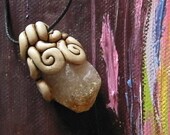 Citrine Crystal Quartz Point Pendant Natural Raw Necklace Mens Magic Healing Mystic Jewelry Hippie Psy Gypsy Fantasy OOAK