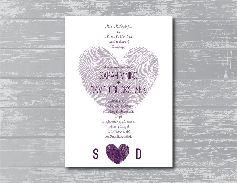 Modern Thumbprint Heart Custom Wedding Invitation DIY Printable 5x7"