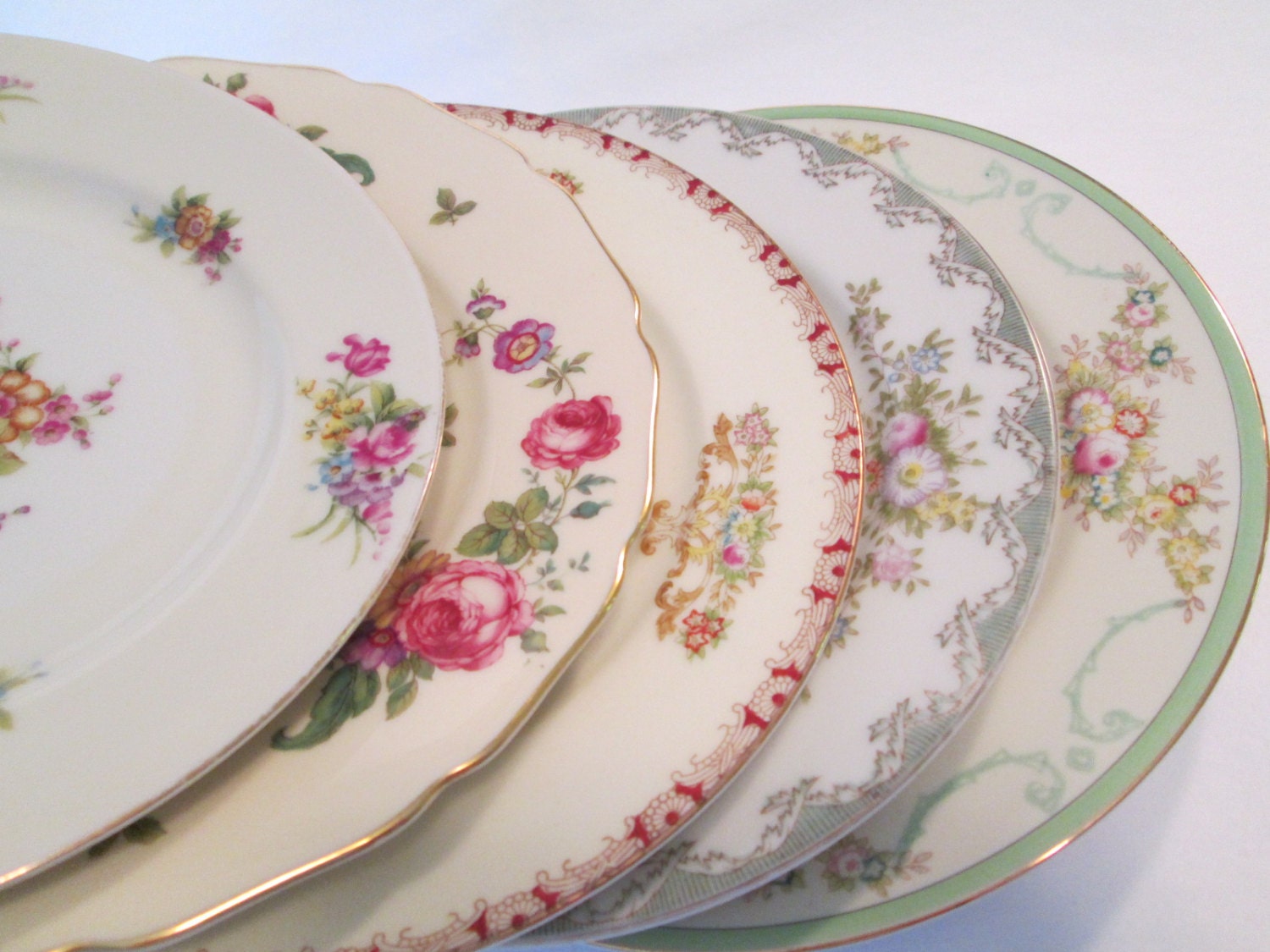 Vintage Mismatched China Salad Plates - Set of 5