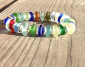 Sea Beach Glass Stretch Bracelet Yoga Boho Surfer Jewelry OOAK Handmade