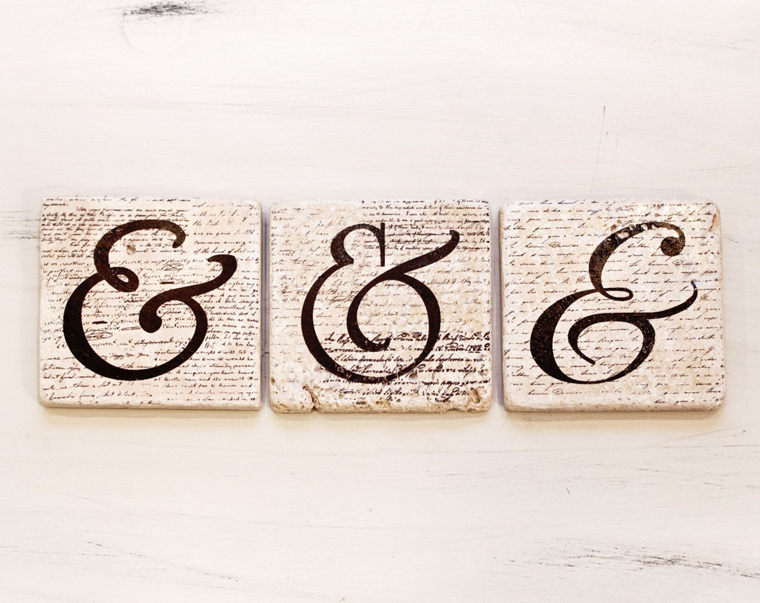 Ampersand Vintage Writing Marble Coaster Set