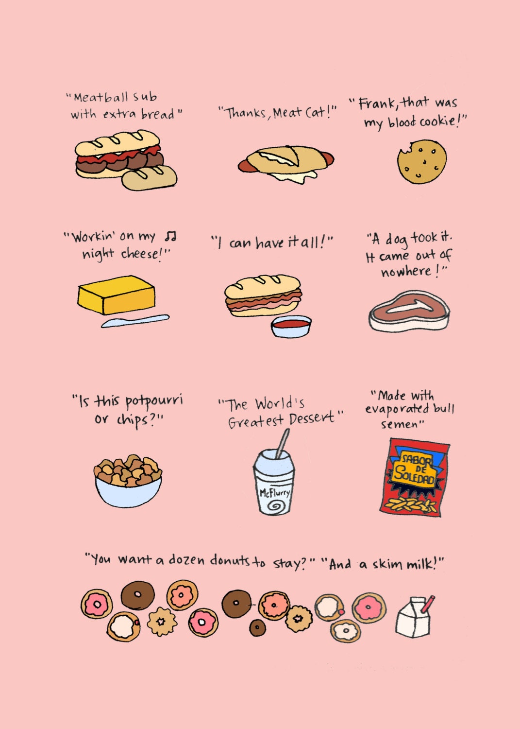 Foods of 30 Rock Print - Hand-Illustrated