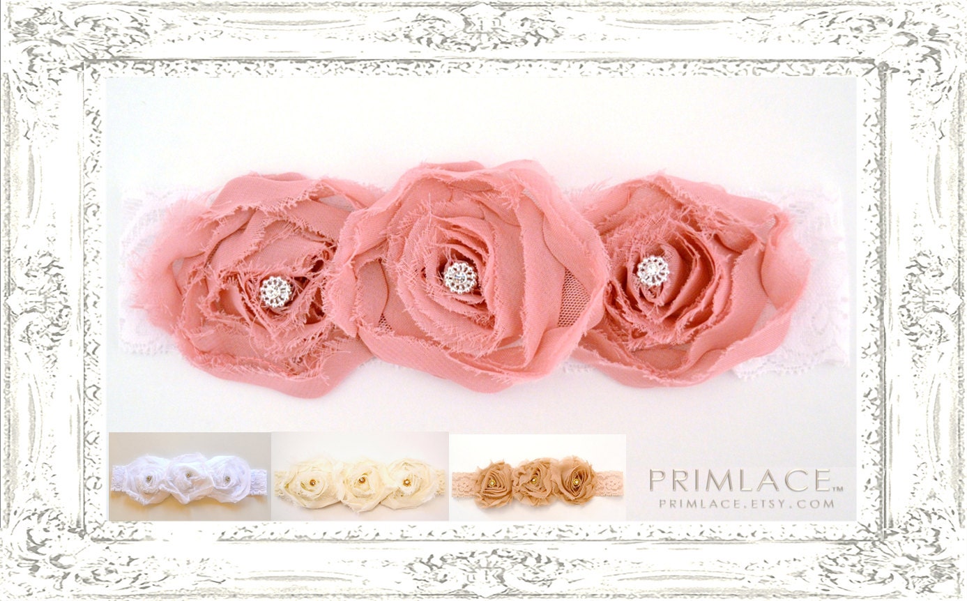Shabby Chic Flower Headband, Pink Headband, Flower Row Headband, Pink Flower Headband, Cream,Tan, White