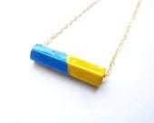 Yellow and Blue Necklace. Upcycled Necklace. Geometric Necklace. Industrial Jewelry. Layering Necklace.