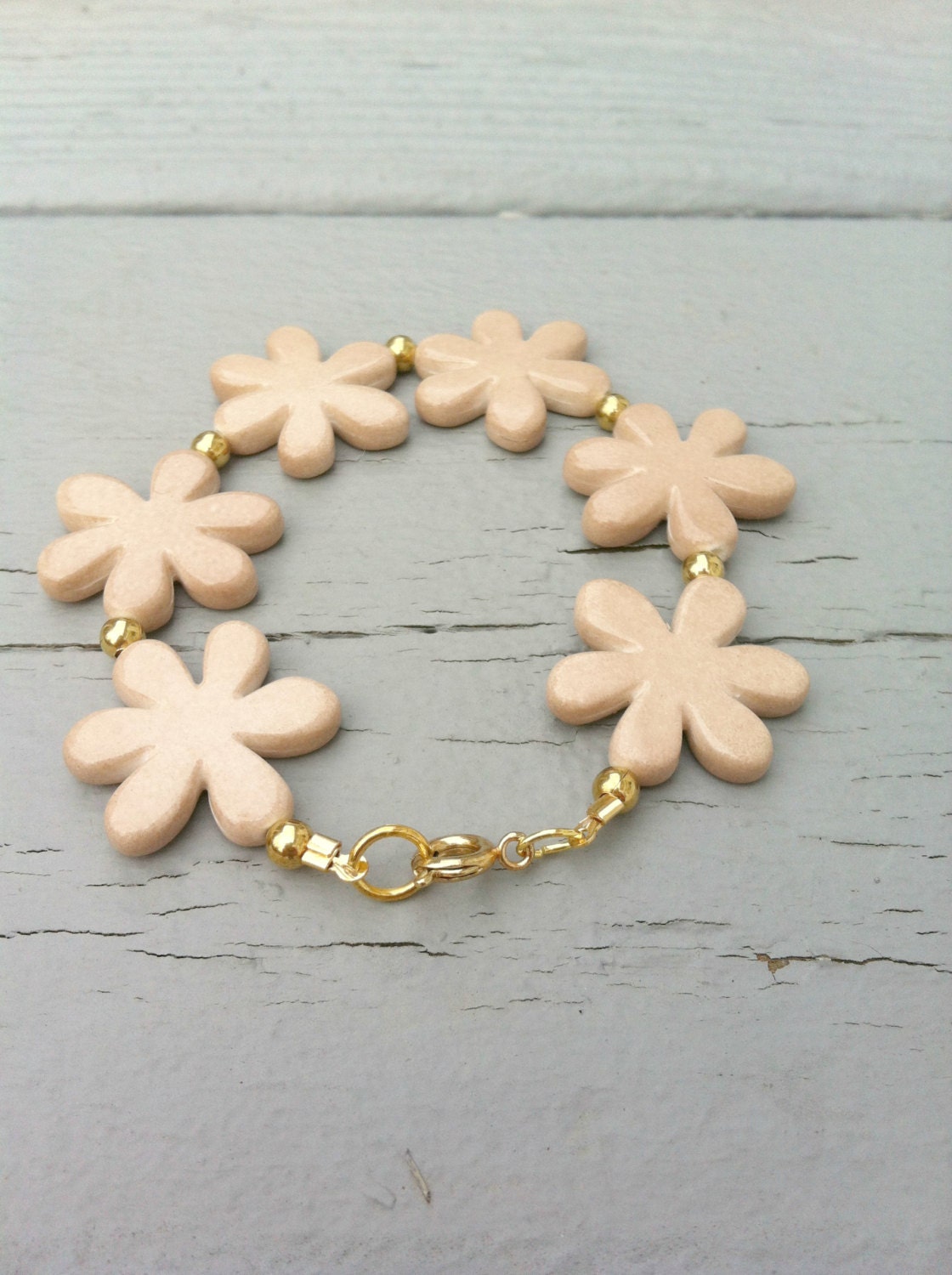 Pastel Peach and Gold Flower Bracelet