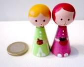 Wooden dolls- Non toxic toys-Little friends - Pistache boy and Strawberry girl, Creative toys -Set of two painted dolls