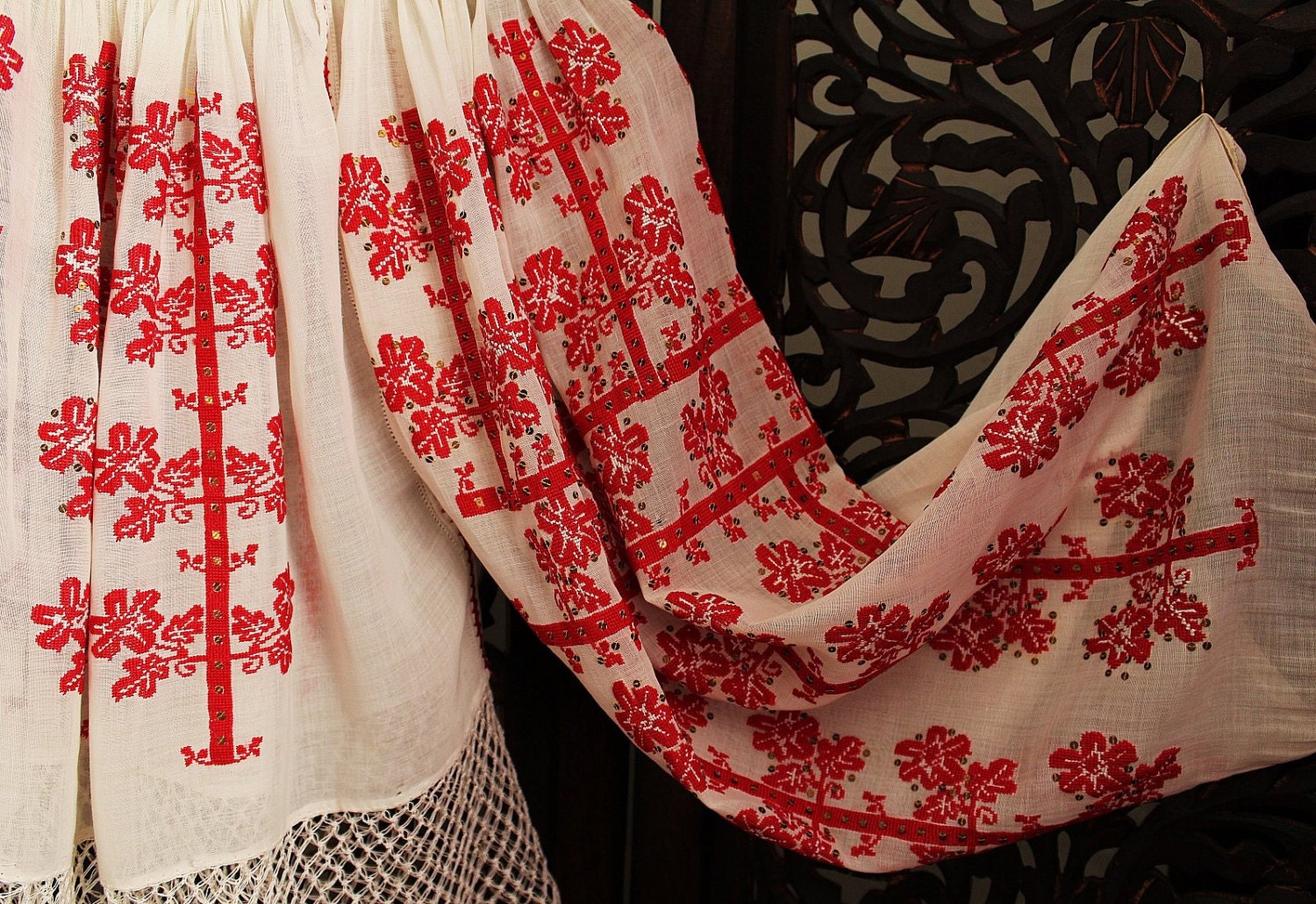 antique romanian red cross stitch embroidered by silkroaddream