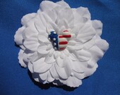 girls red white blue Mickey Mouse Fourth Of July american Flag white  flower hair clip