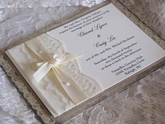 Lace Wedding Invitations, French Market Elegant, Shabby Chic, Vintage Inspired, Haute Couture Invitations