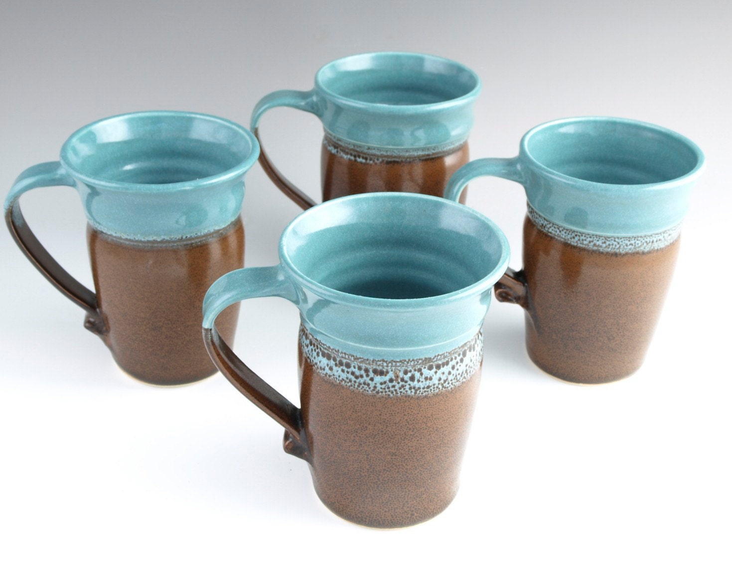 Large Pottery Mug Turquoise Blue Iridescent Dark Chocolate - Ready to Ship