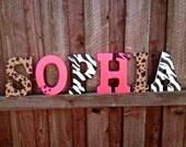 9" Cheetah, Hot pink, Zebra Wall hanging letters- Name letters- Room Decoration- Custom wall hanging- Wall letters