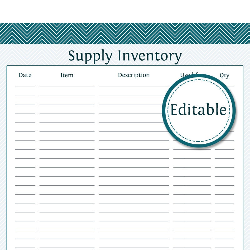 Supply Inventory Editable Business Planner By OrganizeLife