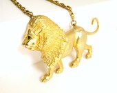 Vintage Park Lane Lion Necklace, Large Gold tone Lion Necklace, Big Lion Pendant