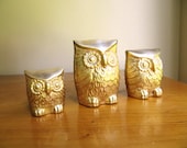 Vintage Brass Owl Figurines, Gold Owl Statues, Three Gold Owls, Brass Animal, Paperweights