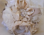 R1600 - Heirloom jewelled wedding bouquet - Handmade fabric flowers, Crystal, Diamante & Pearl