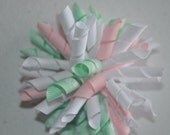 Pink White & Mint Green 3" Korker Hair Bow Toddler Girl Infant Headband Gator Clip