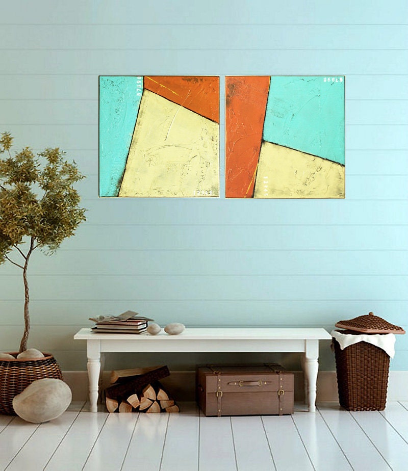 Original Painting Abstract Painting Acrylic Painting by M.Schöneberg "Twins" Handmade Painting  Wall Art 32x16x0,75 Free Shipping Express