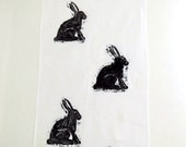Hare Tea Towel - Bunny Rabbits Black & White -  Lino Printed - British Cotton Teatowel - Cute, Quirky, Unique Kitchenware - Under 15 pounds