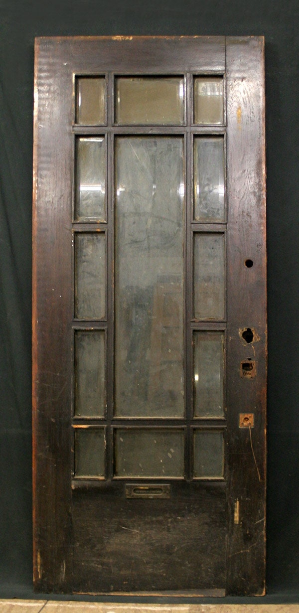 34"x84" Antique Exterior Entry Oak Arts & Crafts Mission Door Beveled Glass Lit