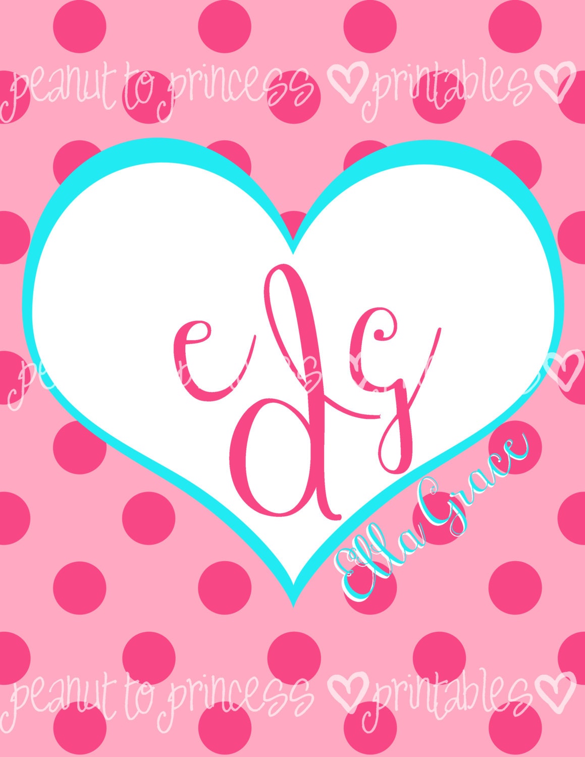 Custom VALENTINE HEART Monogram Binder Insert 8.5x11 in. - Printable Digital File - NEW Monogram Style and Backgrounds