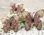 Victorian Rose Butterflies - Handmade Scrapbooking Embellishment - 3 Pieces