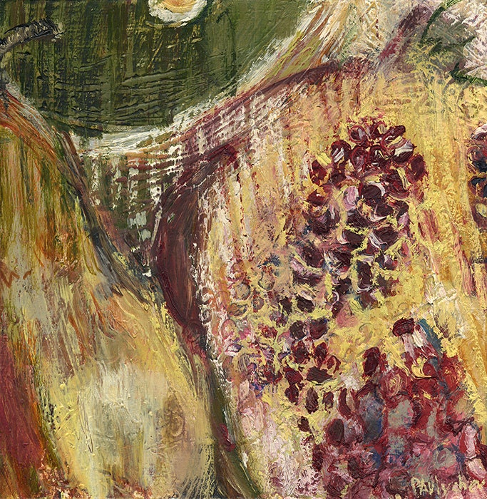 Original Small Texturized Painting - Still Life with Pear and Pomegranate - Contemporary Small Wall Art Oil on canvas Fruits - 15.7x15.7 in
