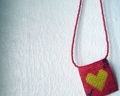 Favorite Heart Necklace in Purple, Red, and Bright Yellow, Handmade from Woven Beads - Modern Hipster Bead Jewelry