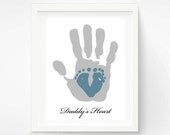 First Father's Day Gift for New Dad - Baby Footprint & Dad Hand Print - Personalized Gift for Dad -  Valentines Day Gift