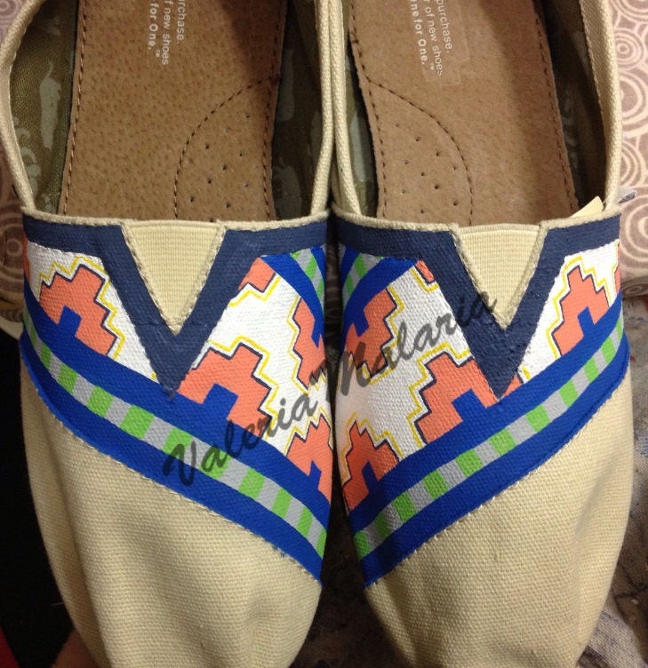 Native American inspired hand painted pattern on TOMS shoes