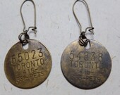 Upcycled Recycled Repurposed   Toronto dog tag and brass earrings