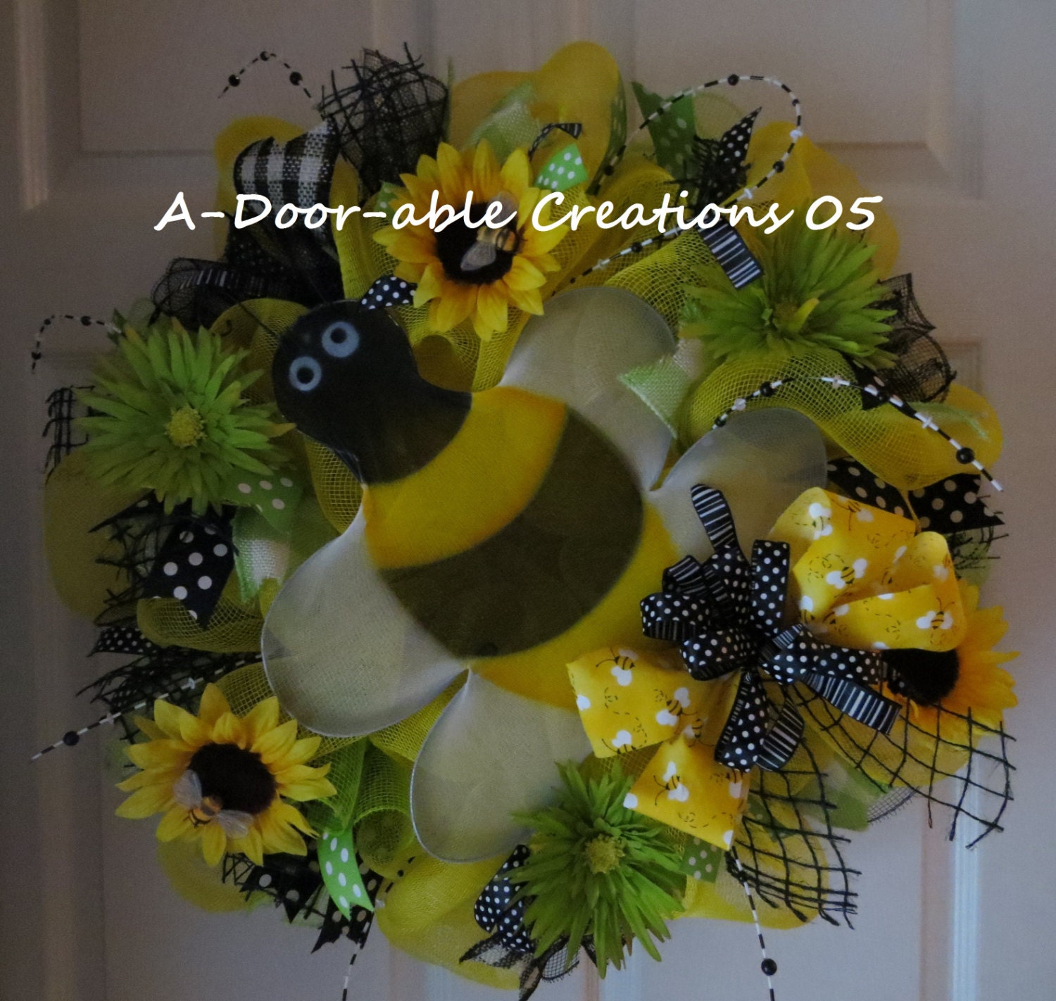 10.00 Off..Use Coupon Code..WHIMSICAL BUMBLE BEE..Deco Mesh Wreath