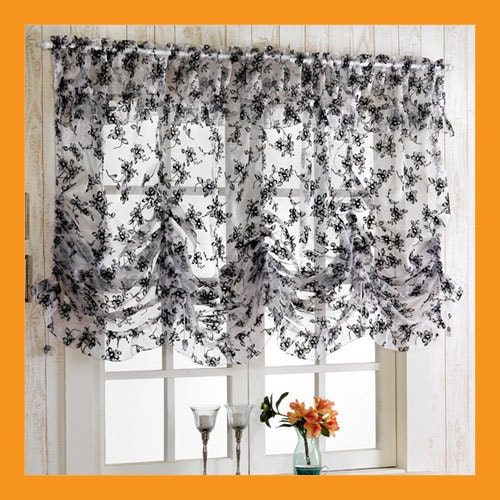 black flocking balloon shade valance curtain window kitchen lace waverly 78.7 x 51"
