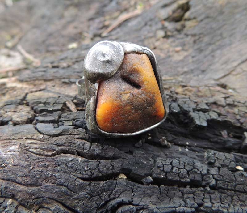 s a l e  Raw Amber Ring, Adjustable Ring, Cocktail Ring, Statement Ring, One of Kind, retro ring, ring by MARIAELA