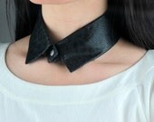 Peter Pan Collar, Detachable, Snake leather texture, Metal Button, Black
