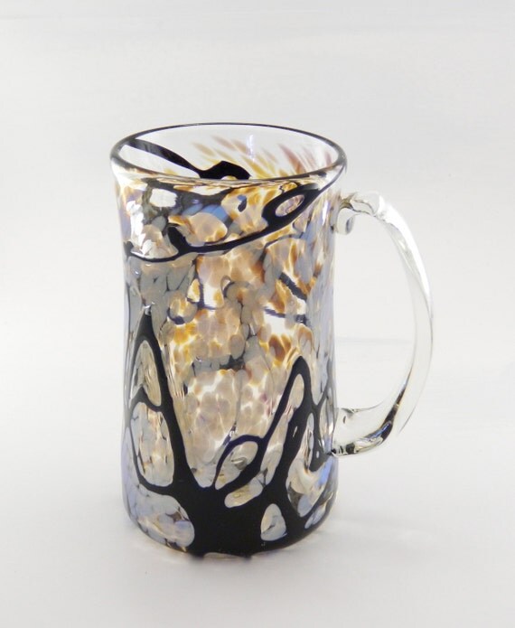 Hand Blown Art Glass Beer Mug Purple Amber Luster by MOODYGLASS