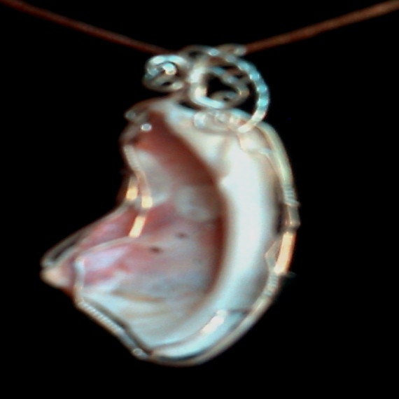 Silver Plated Wire Wrapped Shell Pendant Coral Hues Atlantic Beach