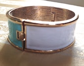 Turquoise and White Color Block Metal Bangle