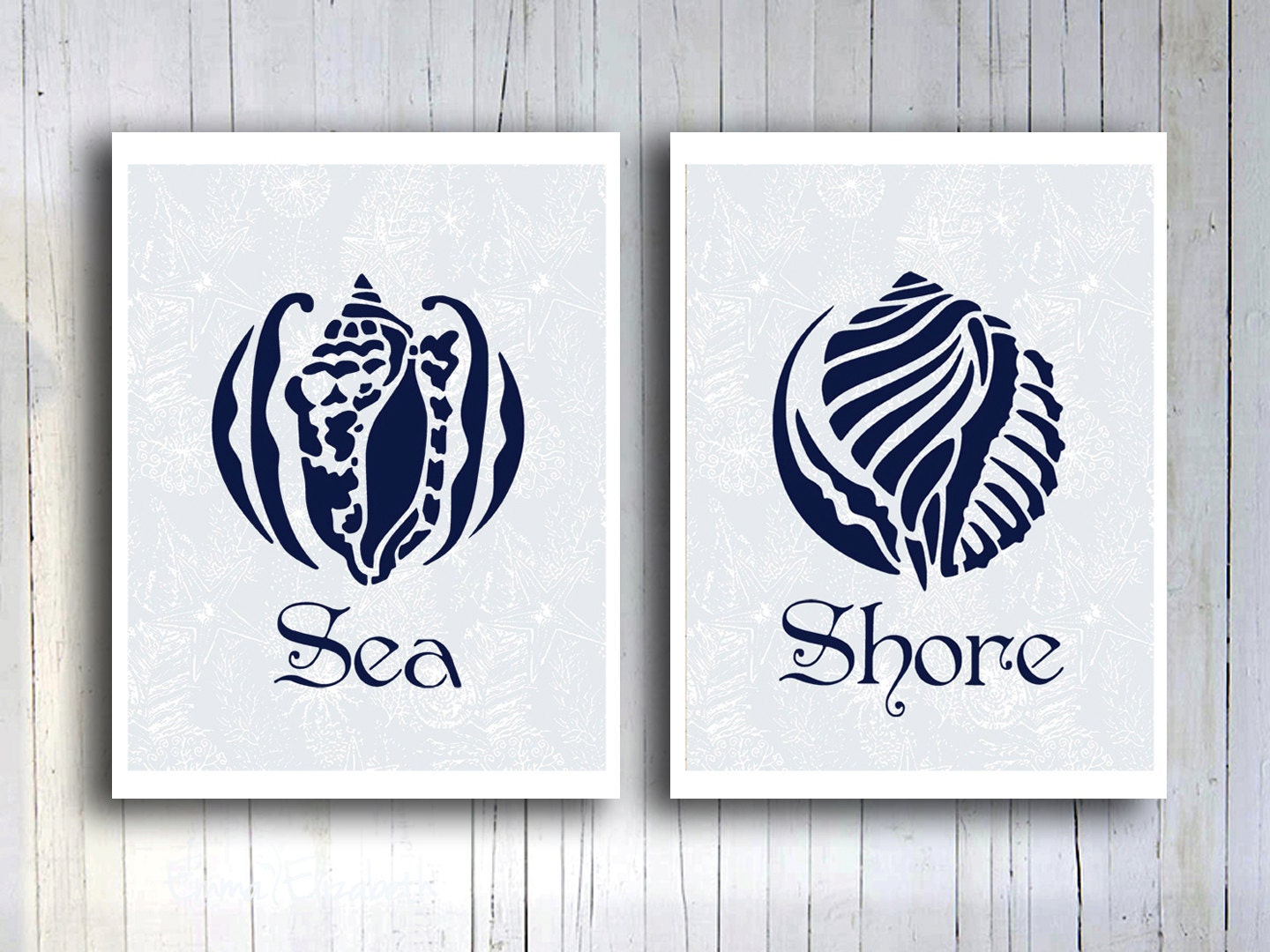 Sea shore Wall art Sea shells home decor Typography Art print Nautical decor Navy blue print Coastal art Beach cottage Wall decor
