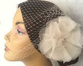 Wedding Birdcage Veil Ivory Blusher with Silk Organza Flower Vintage inspired Bridal Hair piece