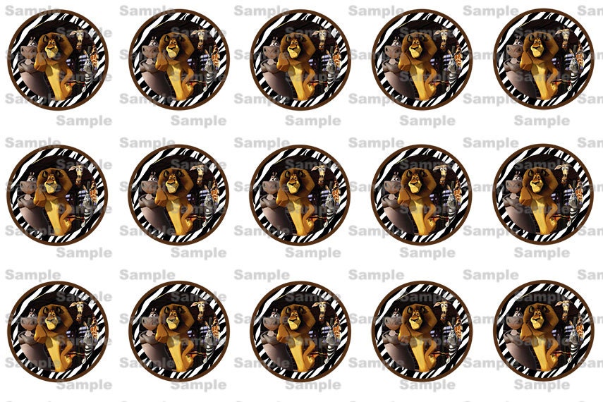 Madagascar Themed -- 1 inch circle 4x6 Digital Bottle Cap Collage -- INSTANT DOWNLOAD Il_570xn