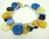 Blue and Yellow Vintage button bracelet - Blueberry and Lemon OOAK