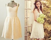 Lace Tea Length Wedding Dress - Size Medium