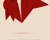 Valentine's Day Card Two Red Love Birds Kiss - 4.00 USD